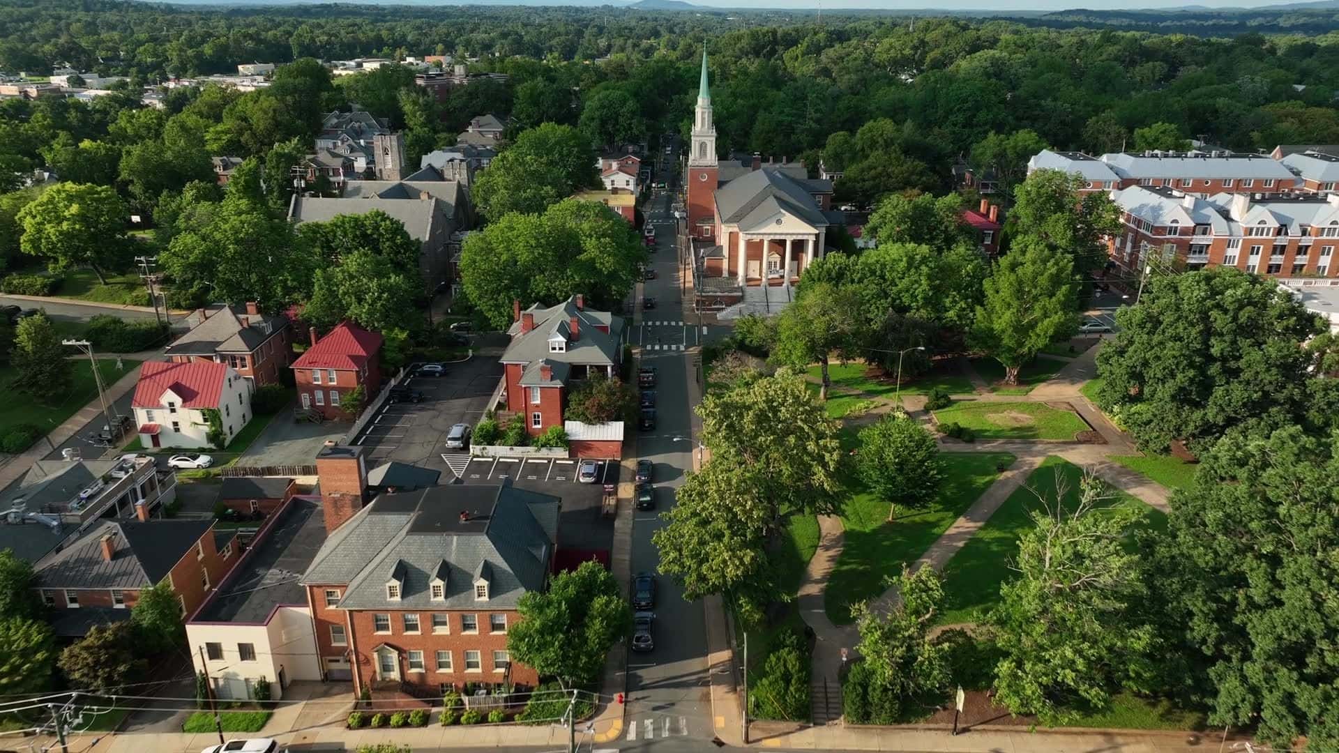 Aerial view of downtown Charlottesville, Virginia