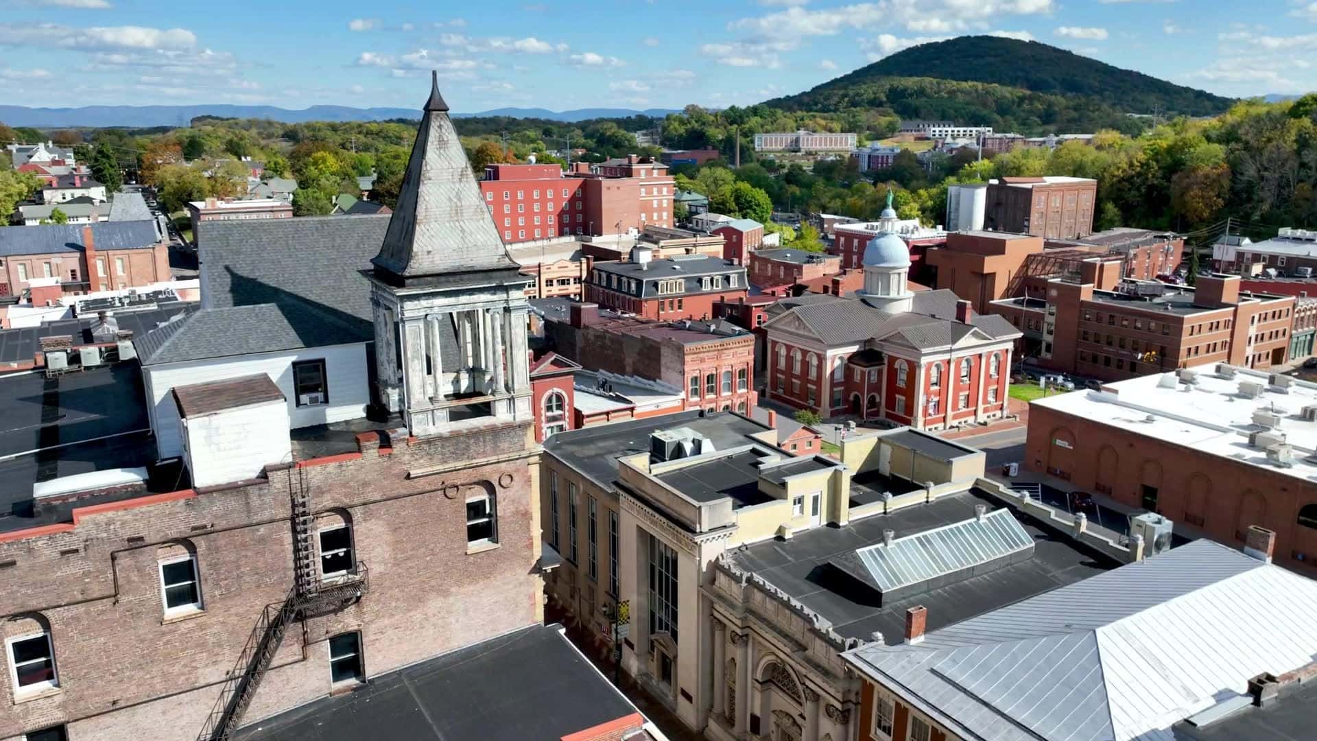 Aerial view of downtown Staunton, Virginia